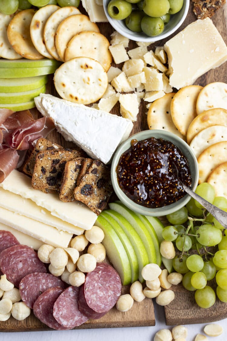 Cheese, meat, fruit, nuts, and more create a super yummy mixture of flavors and textures.