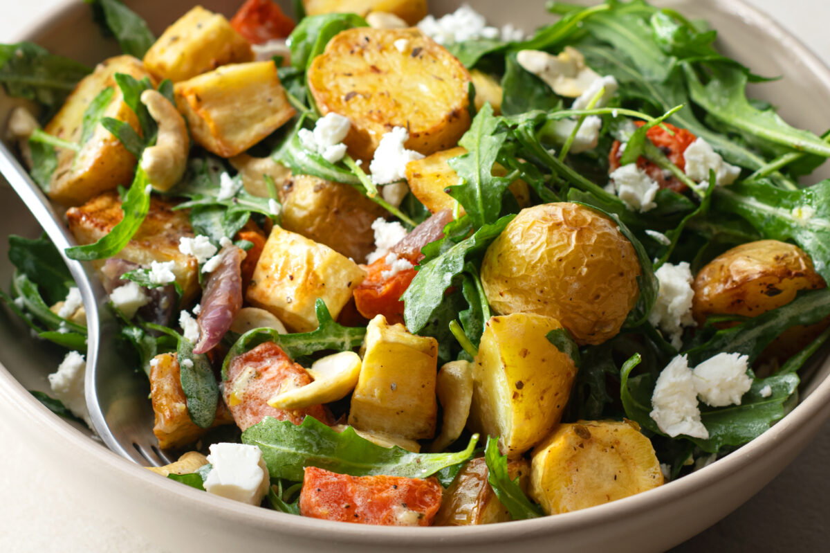 Our Roasted Root Vegetable and Cashew Salad is loaded with nutrients and fresh flavor!