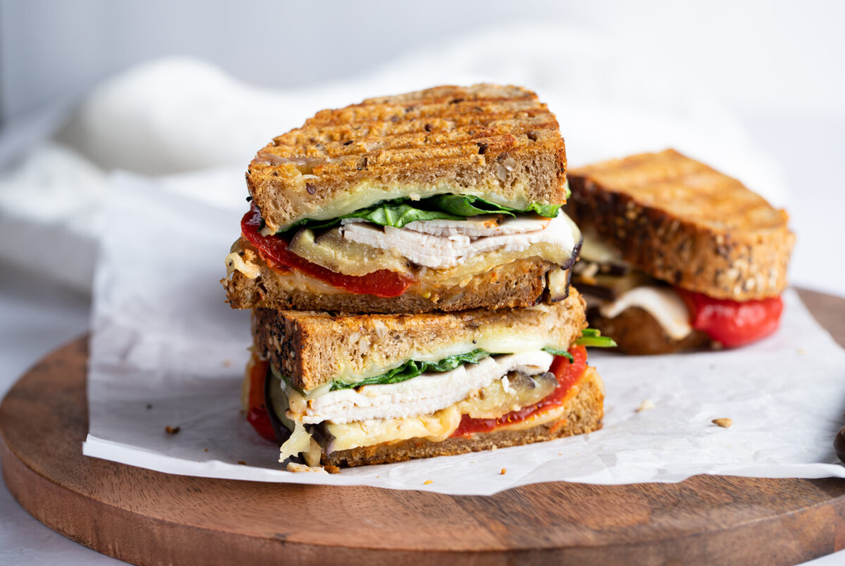 This turkey panini with roasted vegetables is warm and satisfying.