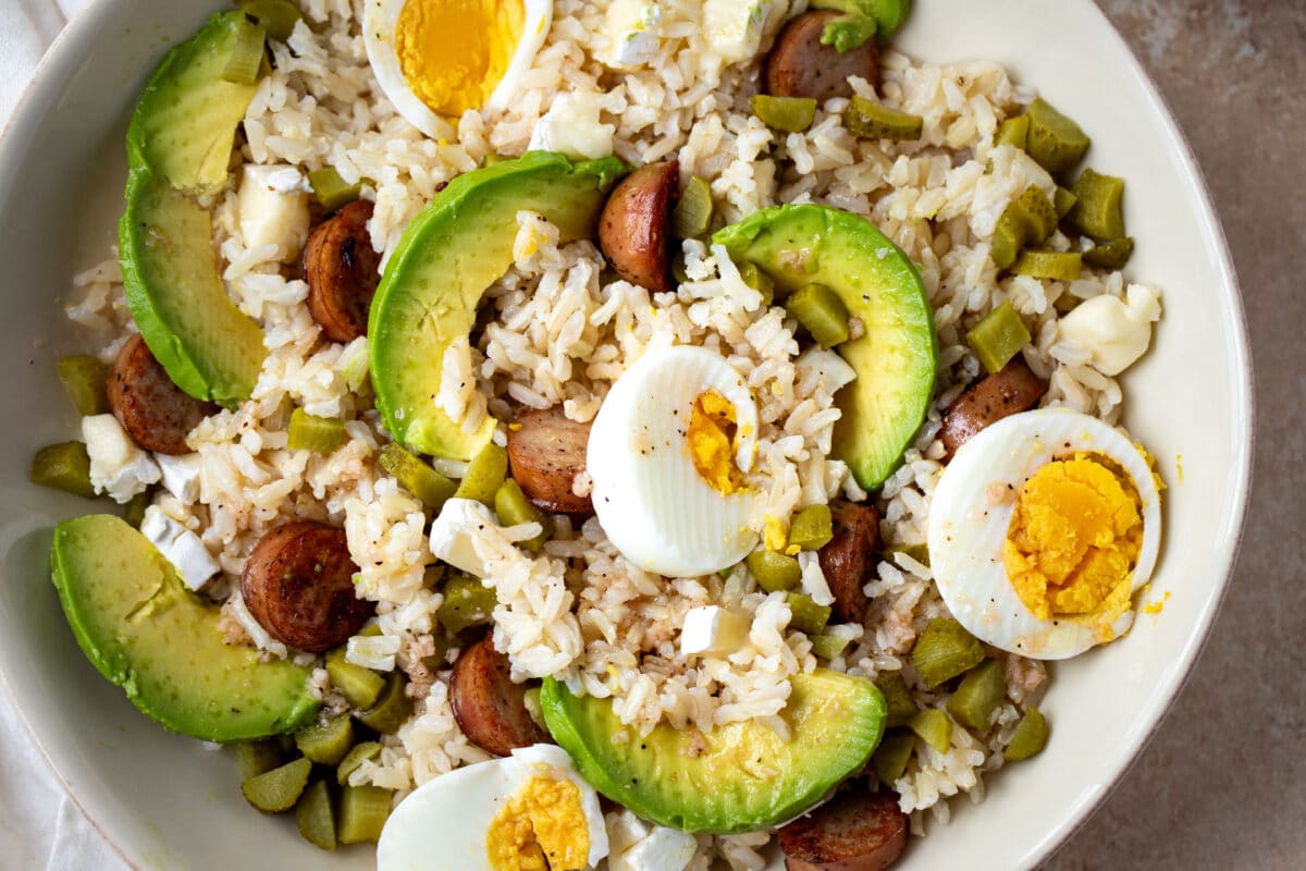 Our French Rice Salad with Chicken Sausage will transport your tastebuds to the streets of France.